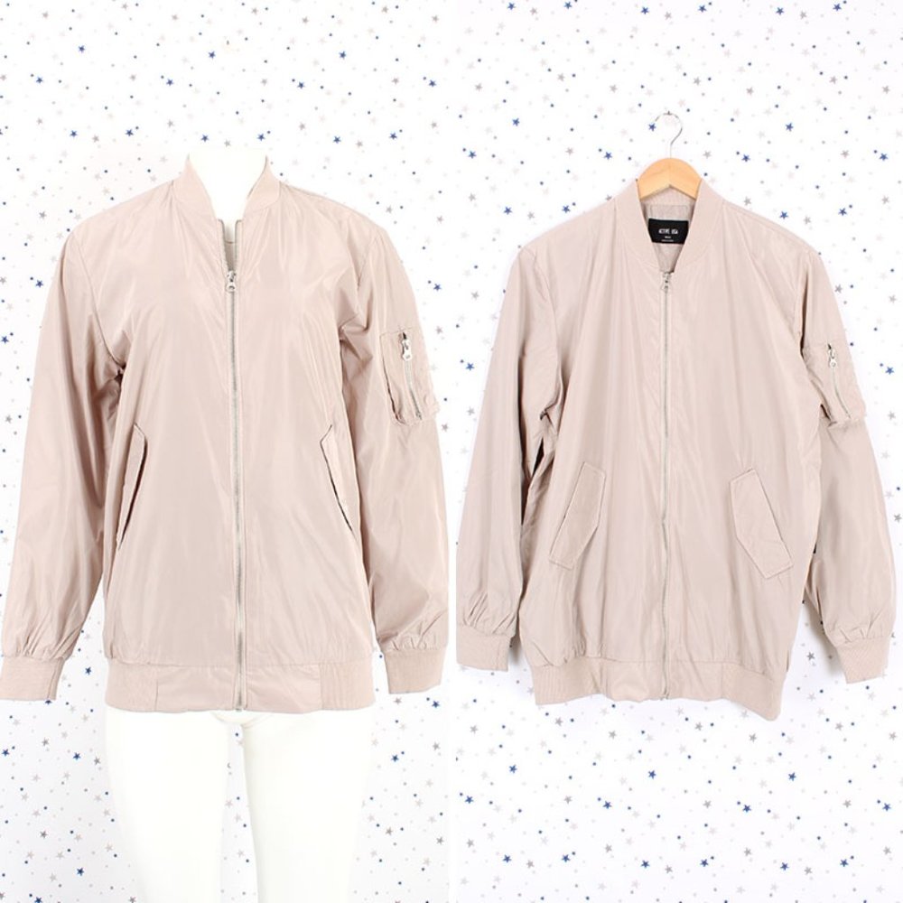 Khaki Long Zip Up Bomber Jacket